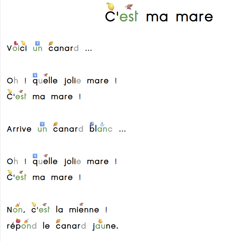 Exemple Coloritext avec des pictogrammes au-dessus des mots