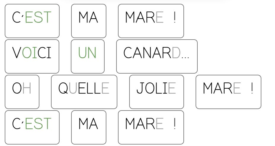 Exemple du même texte présenté sous forme d’étiquettes de mots